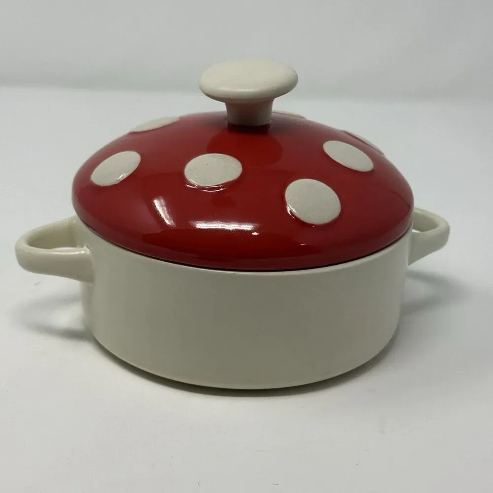 Mushroom Spotted Mushroom Soup Crock Bowl casserole dish Decor RED